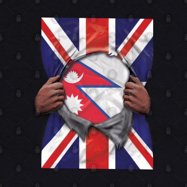 Nepal Flag Great Britain Flag Ripped - Gift for Nepalese From Nepal by Country Flags